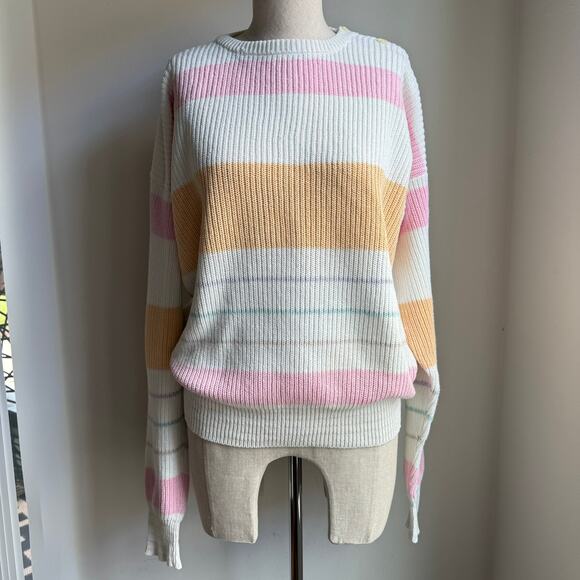 Henry Grethel Vintage Pastel Striped Cotton Oversized Sweater Women’s Small - Picture 4 of 13